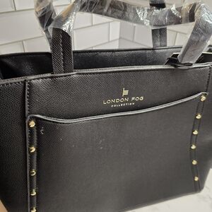 London Fog Black Handbag with Gold Studs